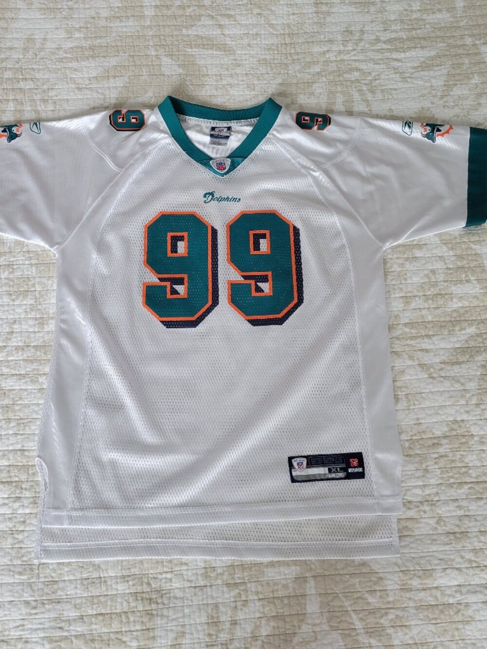 🏈🐬 MIAMI DOLPHINS Jason Taylor #99 NFL Reebok Football Jersey 🏈 White ~ XL